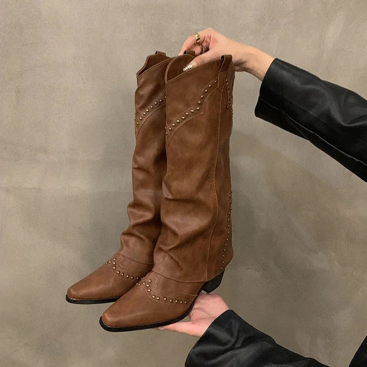 Aveline | Women’s Winter Women’s Studded Leather Cowboy Boots
