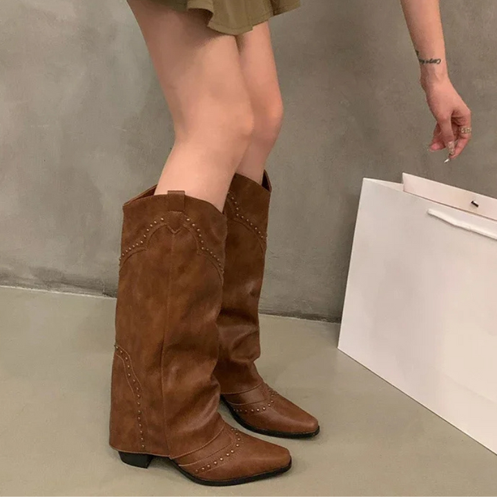 Aveline | Women’s Winter Women’s Studded Leather Cowboy Boots