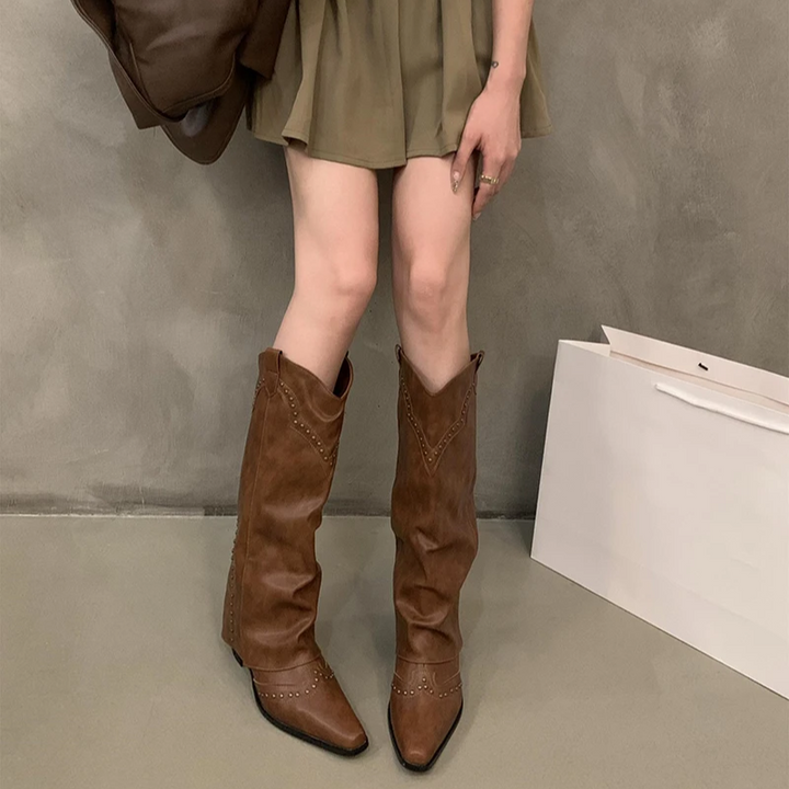 Aveline | Women’s Winter Women’s Studded Leather Cowboy Boots