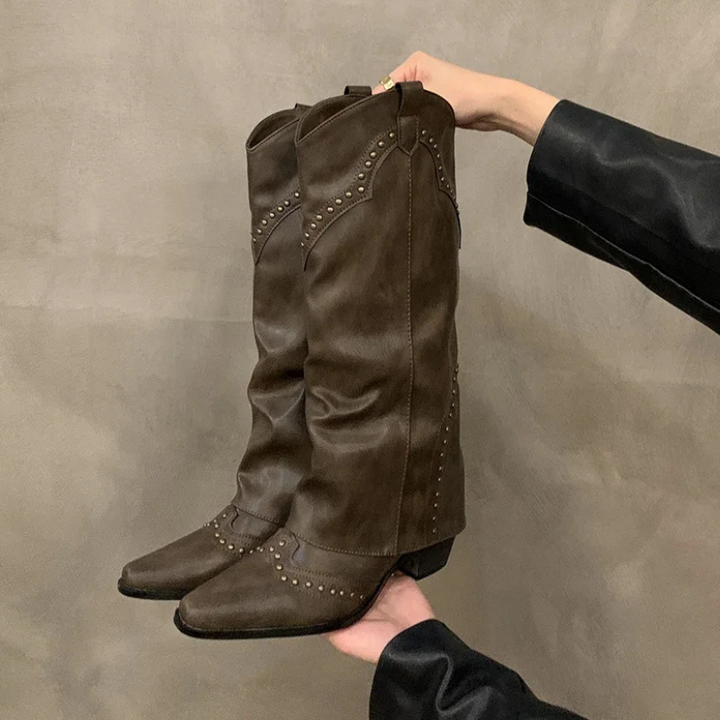Aveline | Women’s Winter Women’s Studded Leather Cowboy Boots