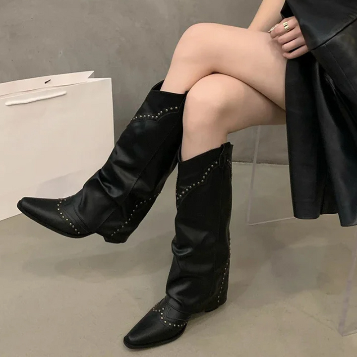 Aveline | Women’s Winter Women’s Studded Leather Cowboy Boots