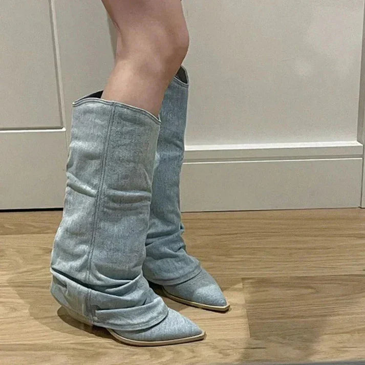 Aveline | Women’s Denim Slouchy Pointed Toe Boots Women