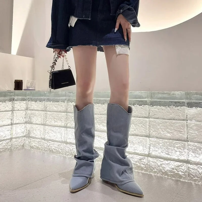 Aveline | Women’s Denim Slouchy Pointed Toe Boots Women