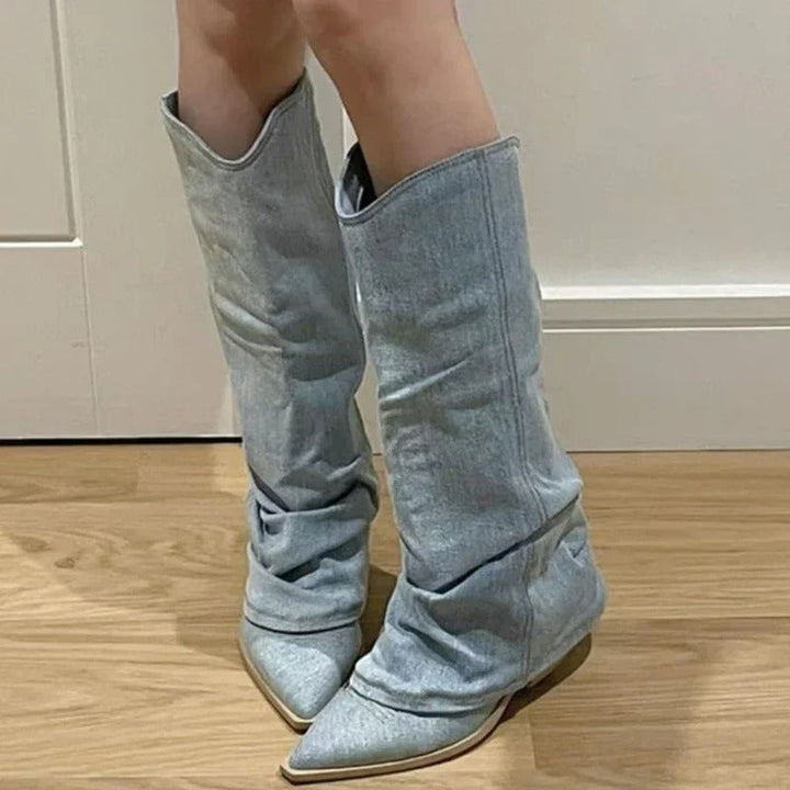 Aveline | Women’s Denim Slouchy Pointed Toe Boots Women