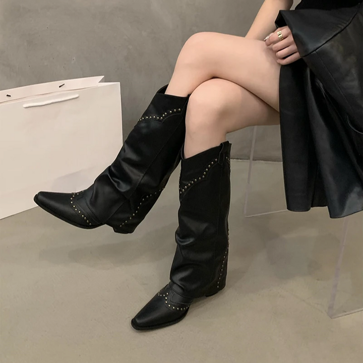 Aveline | Women’s Winter Women’s Studded Leather Cowboy Boots