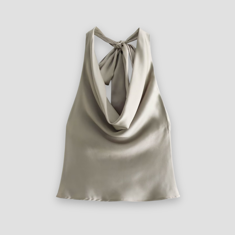 Aveline | Women’s Elegant Open Back Draped Satin Tank