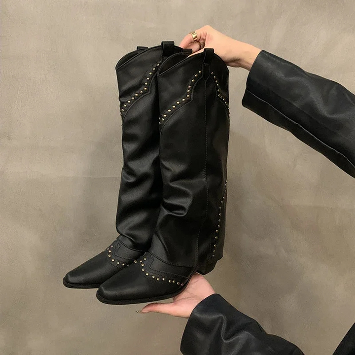 Aveline | Women’s Winter Women’s Studded Leather Cowboy Boots