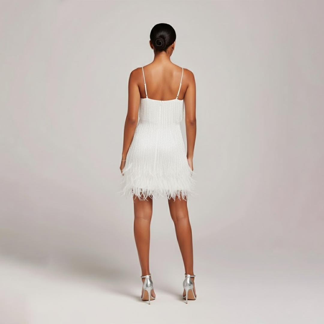 Aveline | Women’s Fringe Feather Party Dress Mini