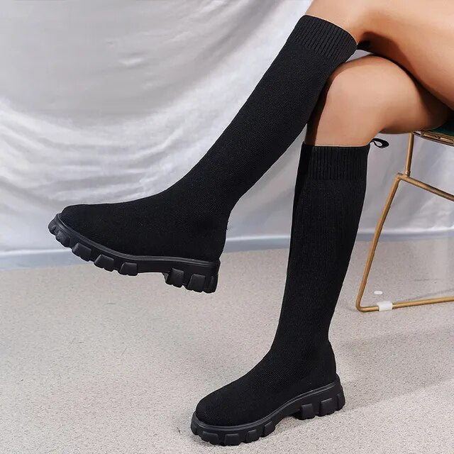 Aveline | Women’s Stretchy Knit Chunky Boots for Women