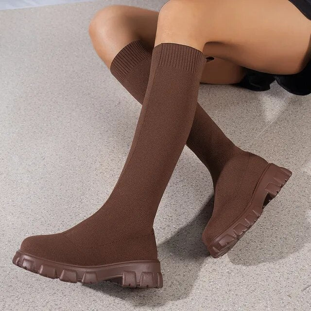 Aveline | Women’s Stretchy Knit Chunky Boots for Women
