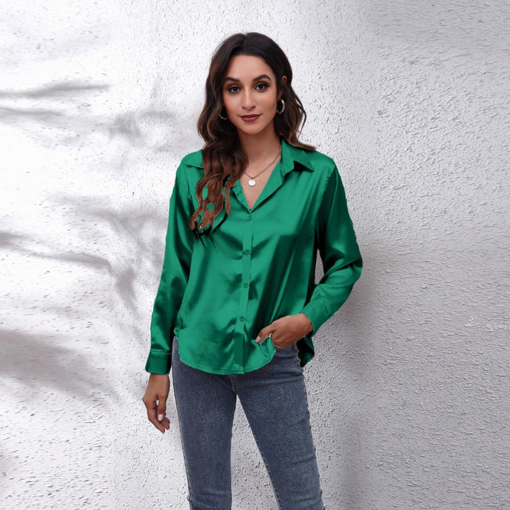 Elara | Women’s Elegant Long Sleeve Satin Blouse