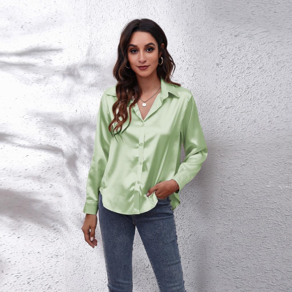 Elara | Women’s Elegant Long Sleeve Satin Blouse