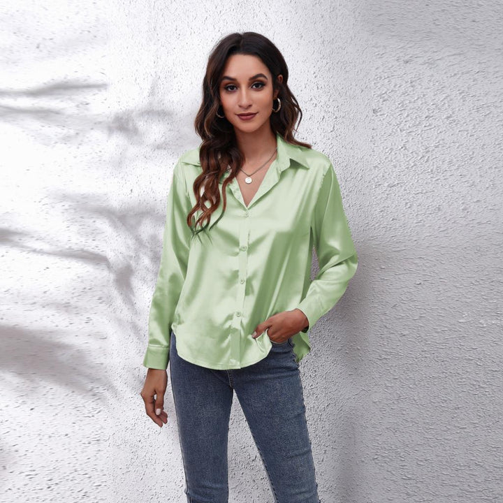 Elara | Women’s Elegant Long Sleeve Satin Blouse