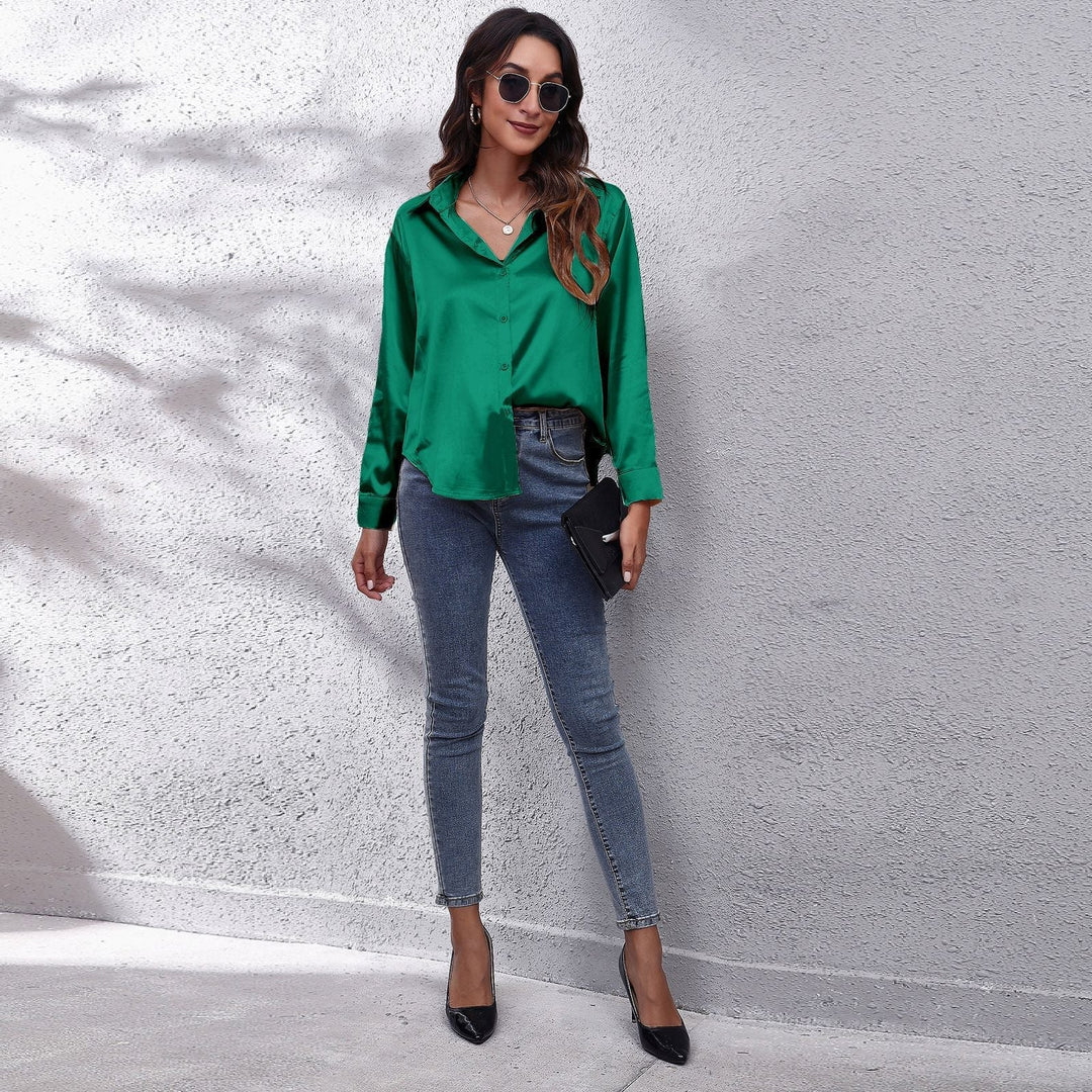 Elara | Women’s Elegant Long Sleeve Satin Blouse