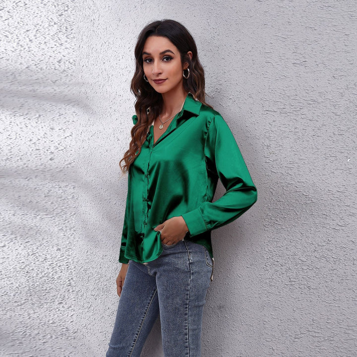 Elara | Women’s Elegant Long Sleeve Satin Blouse