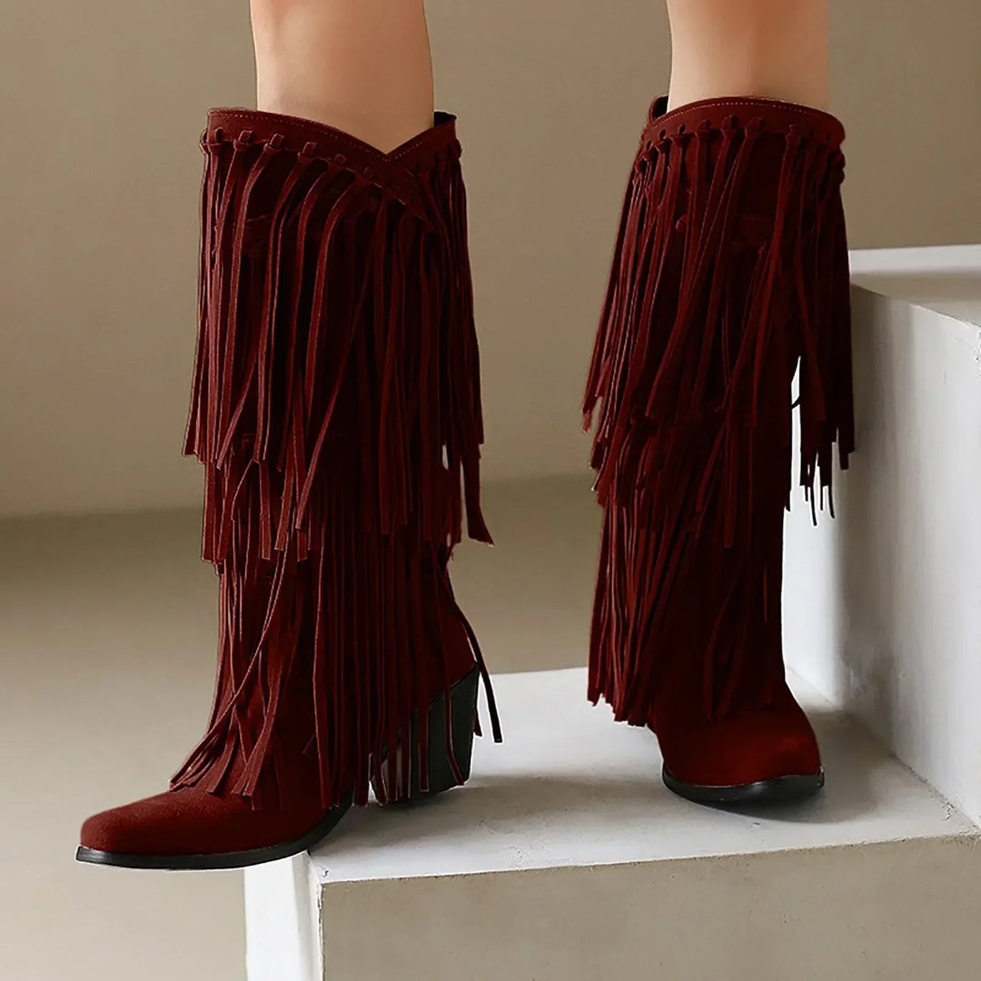 Aveline | Women’s Fringe Knee-High Boots Western Style