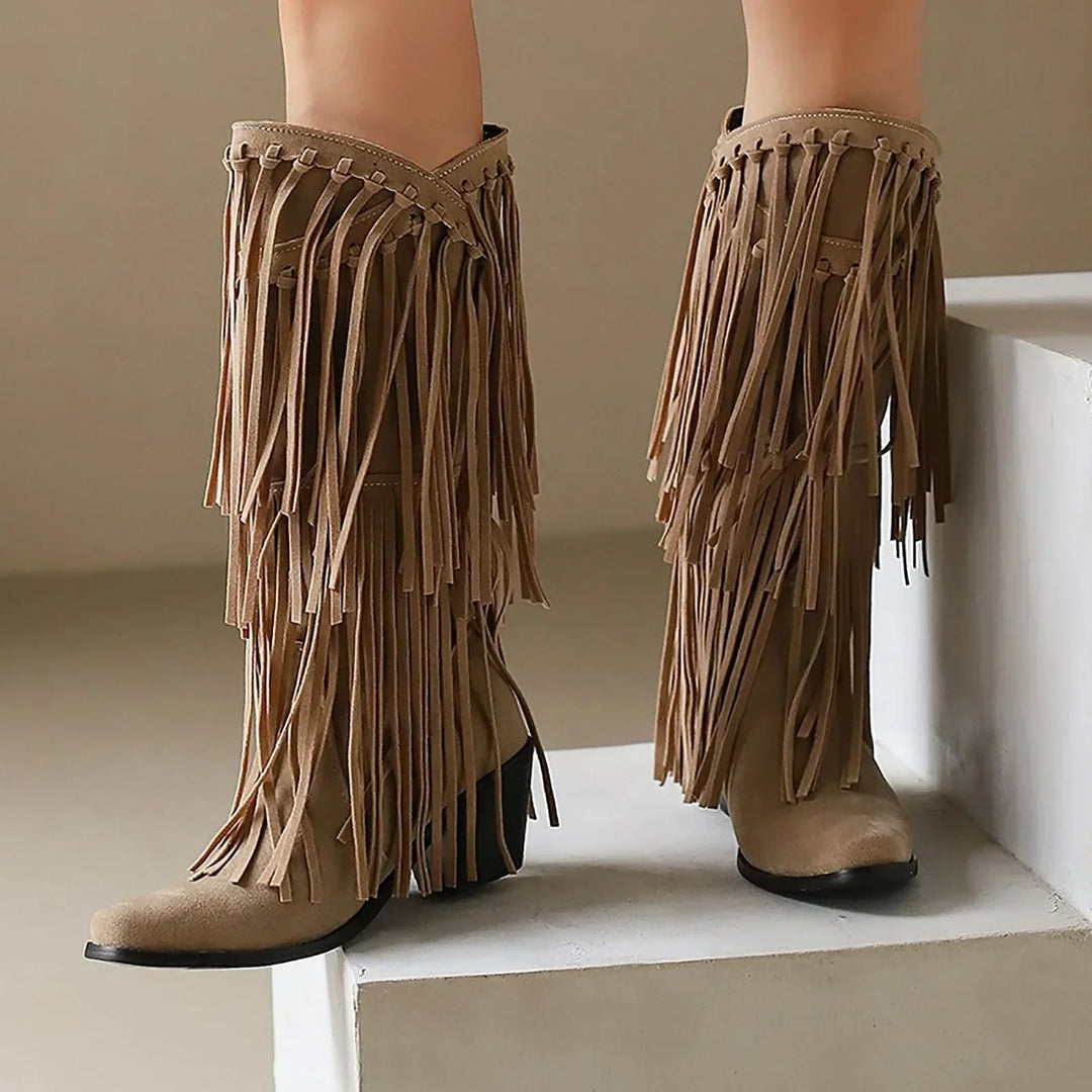 Aveline | Women’s Fringe Knee-High Boots Western Style