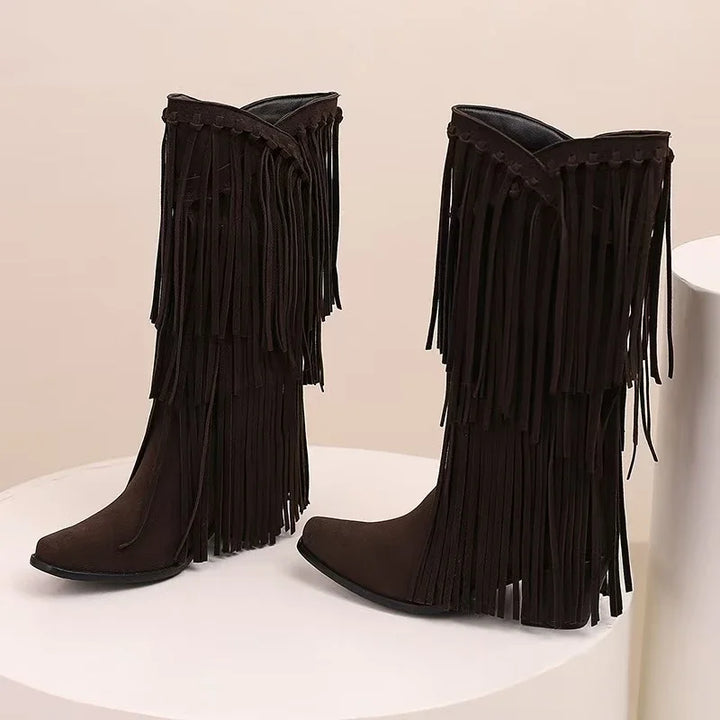 Aveline | Women’s Fringe Knee-High Boots Western Style