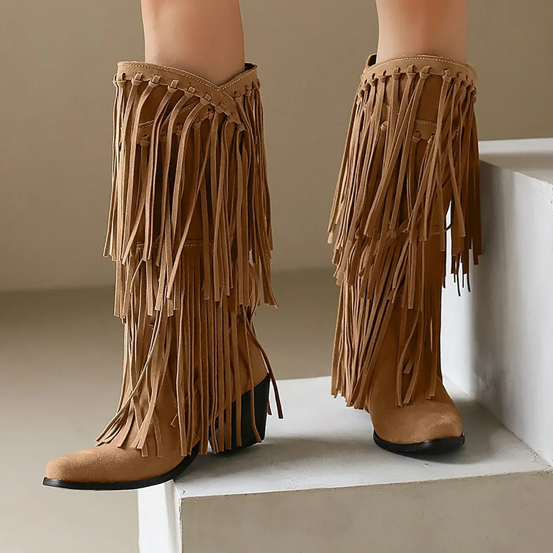 Aveline | Women’s Fringe Knee-High Boots Western Style