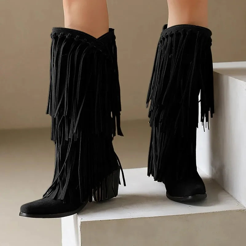 Aveline | Women’s Fringe Knee-High Boots Western Style