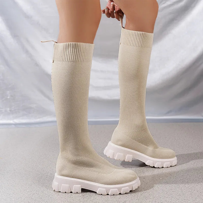 Aveline | Women’s Stretchy Knit Chunky Boots for Women